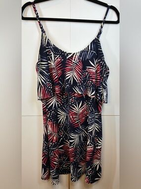 Express Tropical Palm Print Dress Size Medium Ruffle Layered Flowy Sundress
